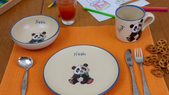 Kindertasse/Frühstücksteller/Schale - Panda 3er-Set